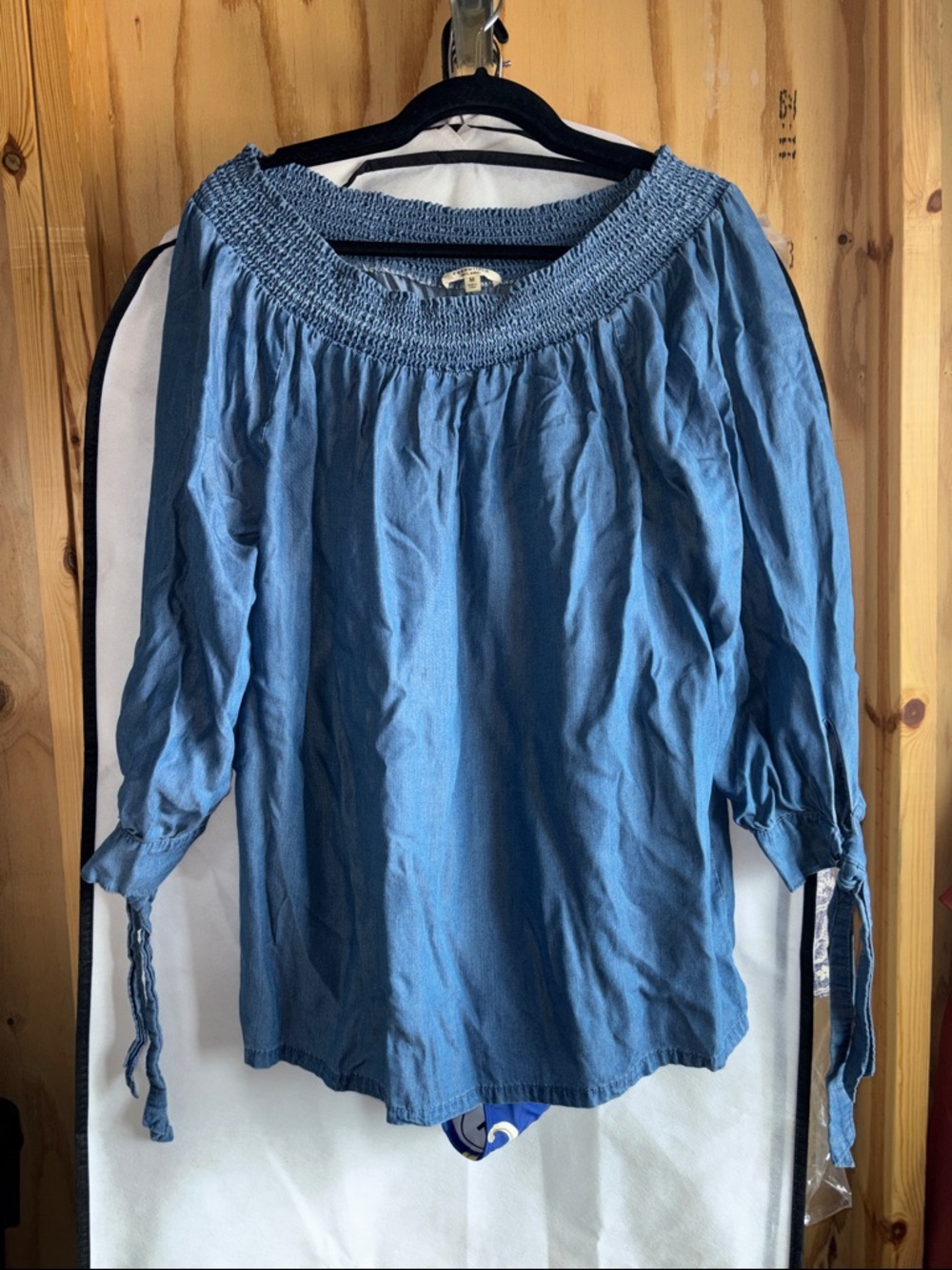 Smocked Off-Shoulder Blue Peasant Blouse